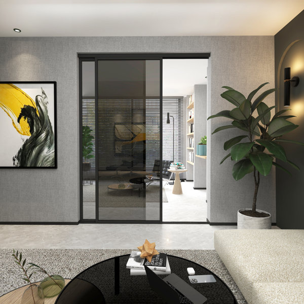 Doors22 4 Panel LiteSmoked Glass Sliding Room Divider Aluminum Frame